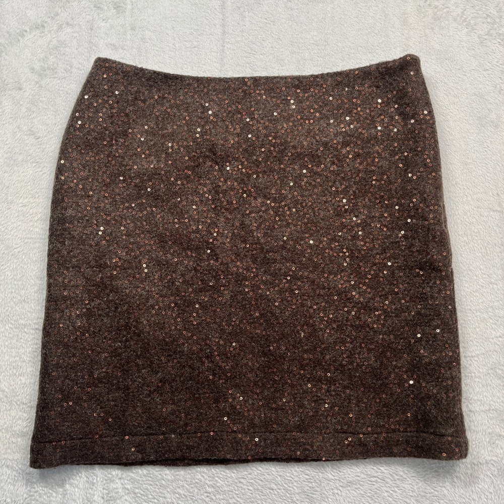 J.Jill Mini Skirt Women Brown Sequin Wool Blend Straight Side Zip 4 Petite